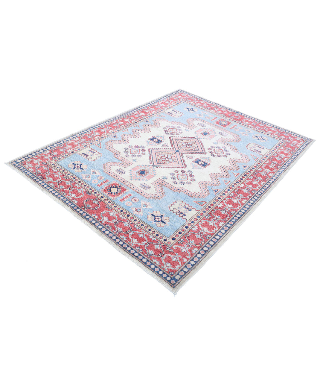 Kazak 5'1'' X 6'9'' Hand-Knotted Wool Rug 5'1'' x 6'9'' (153 X 203) / Teal / Red