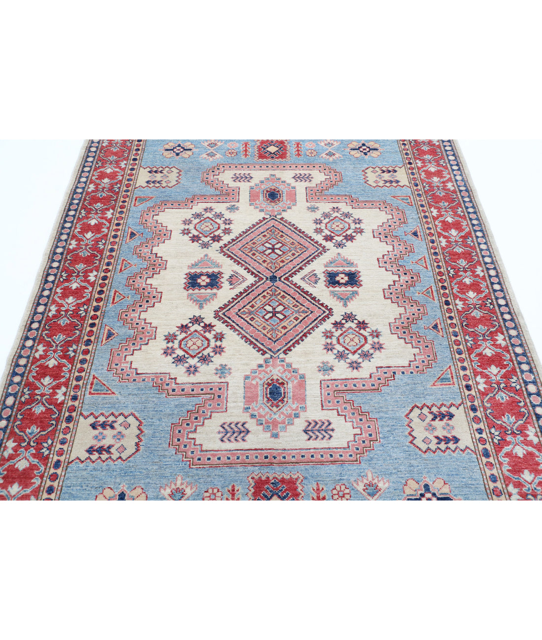Kazak 5'1'' X 6'9'' Hand-Knotted Wool Rug 5'1'' x 6'9'' (153 X 203) / Teal / Red