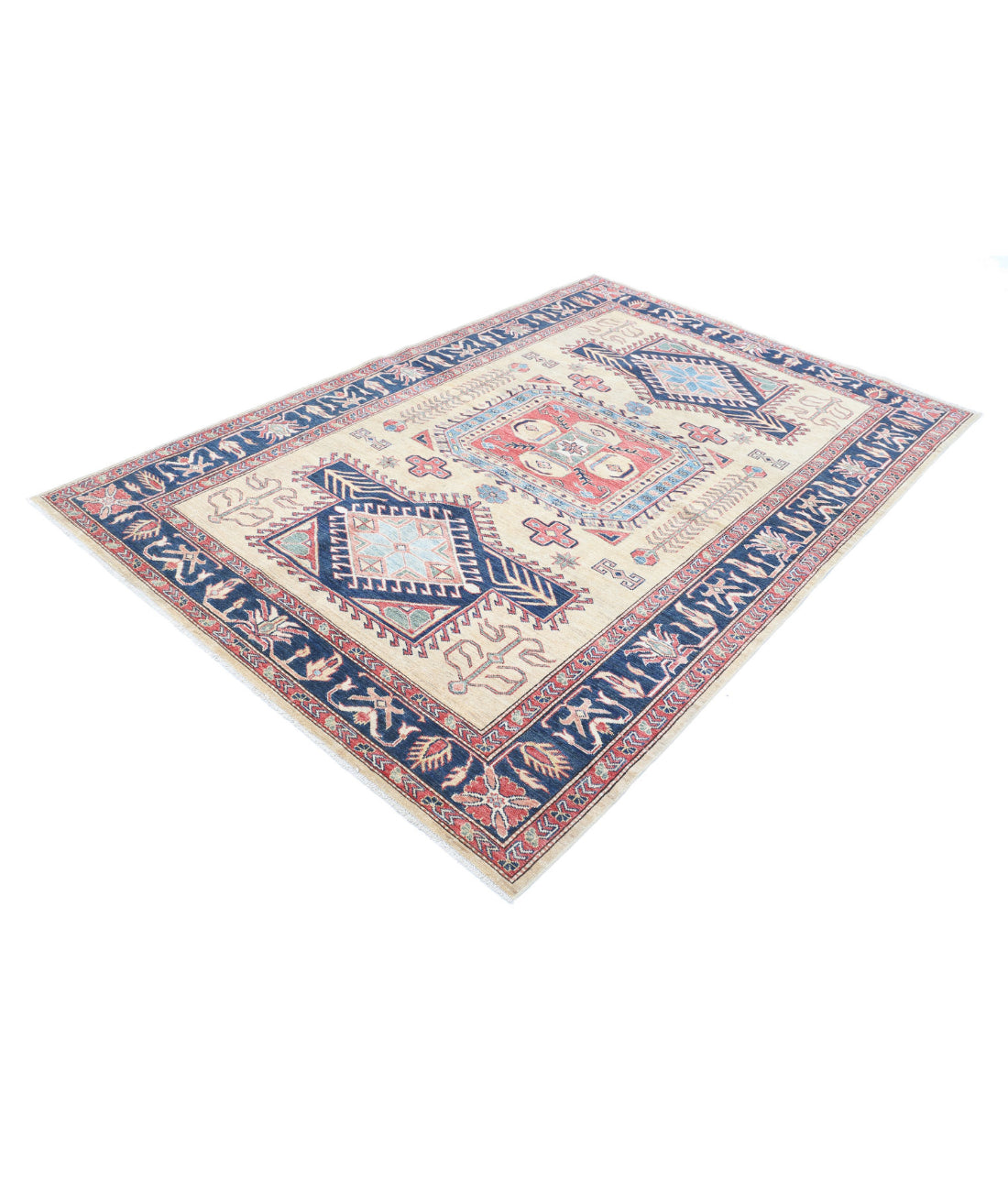 Kazak 5'7'' X 8'4'' Hand-Knotted Wool Rug 5'7'' x 8'4'' (168 X 250) / Gold / Blue