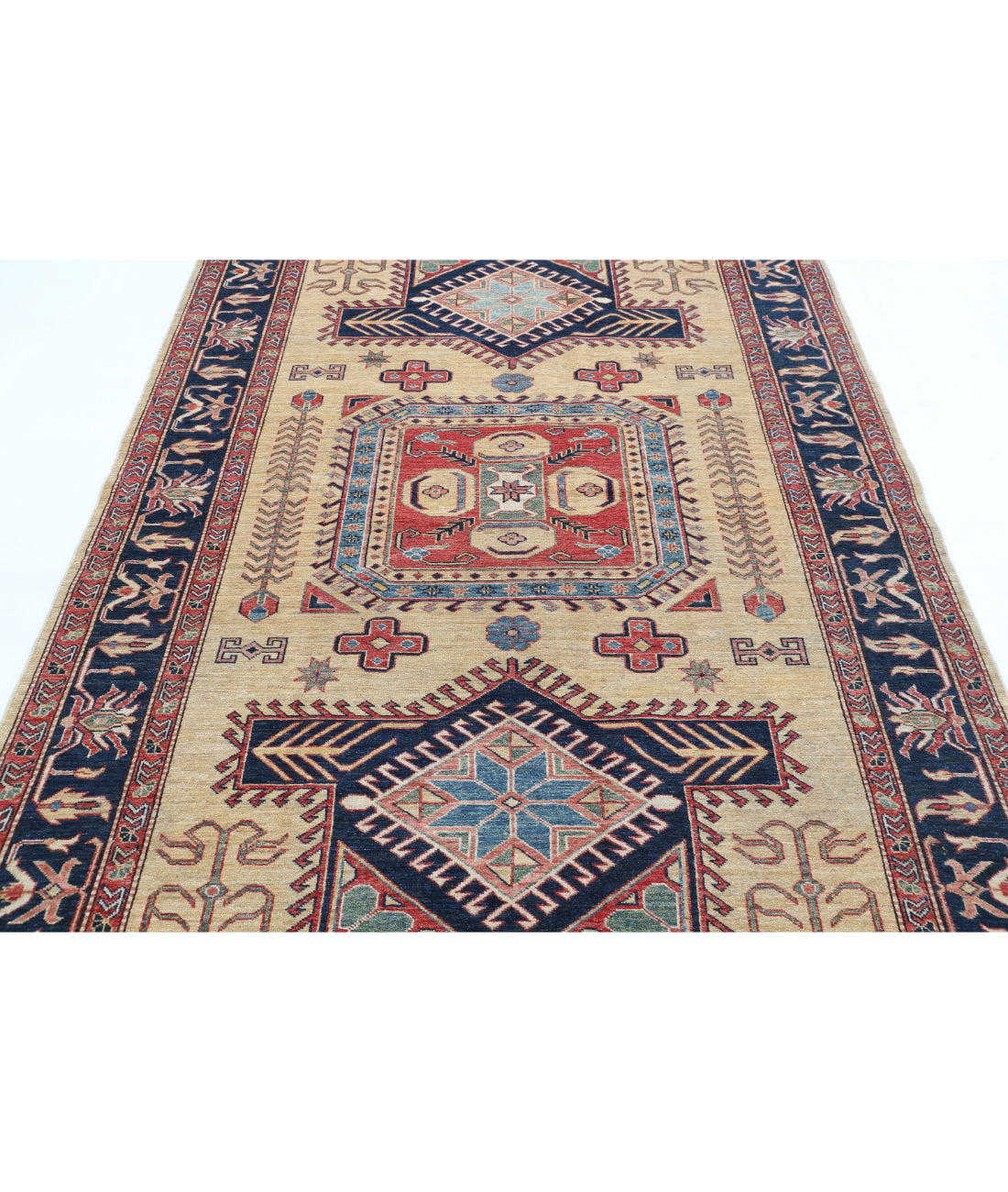 Kazak 5'7'' X 8'4'' Hand-Knotted Wool Rug 5'7'' x 8'4'' (168 X 250) / Gold / Blue