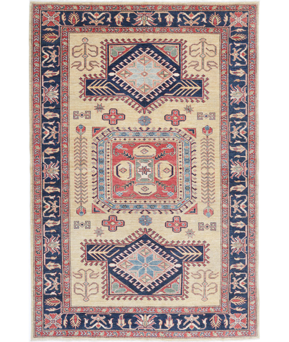 Kazak 5'7'' X 8'4'' Hand-Knotted Wool Rug 5'7'' x 8'4'' (168 X 250) / Gold / Blue