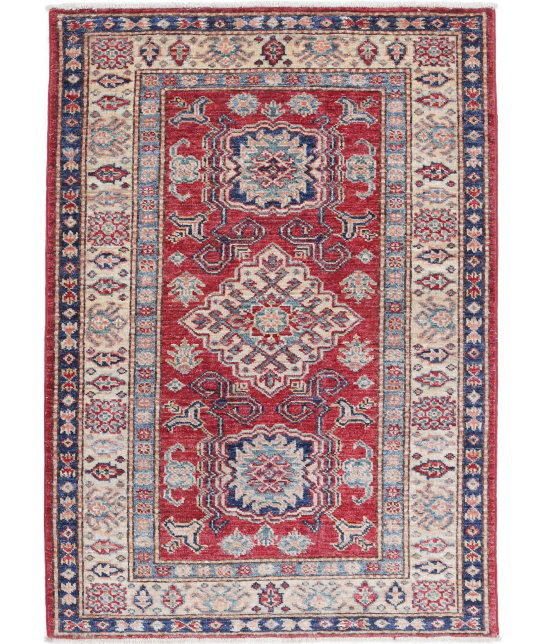 Kazak 2'8'' X 3'10'' Hand-Knotted Wool Rug 2'8'' x 3'10'' (80 X 115) / Red / Ivory