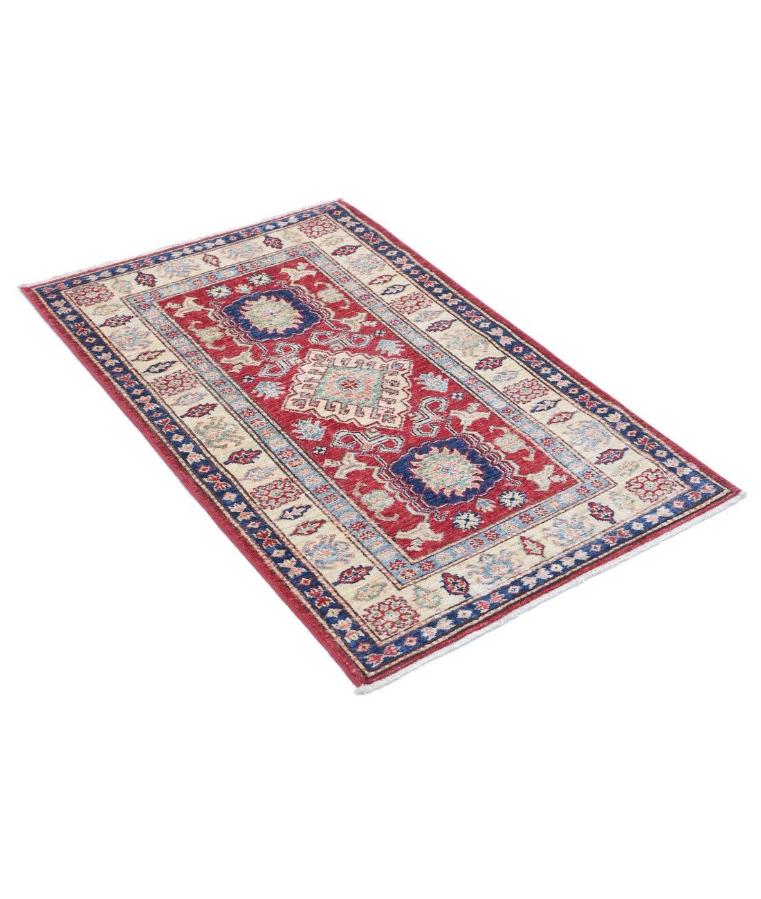 Kazak 2'8'' X 4'2'' Hand-Knotted Wool Rug 2'8'' x 4'2'' (80 X 125) / Red / Ivory