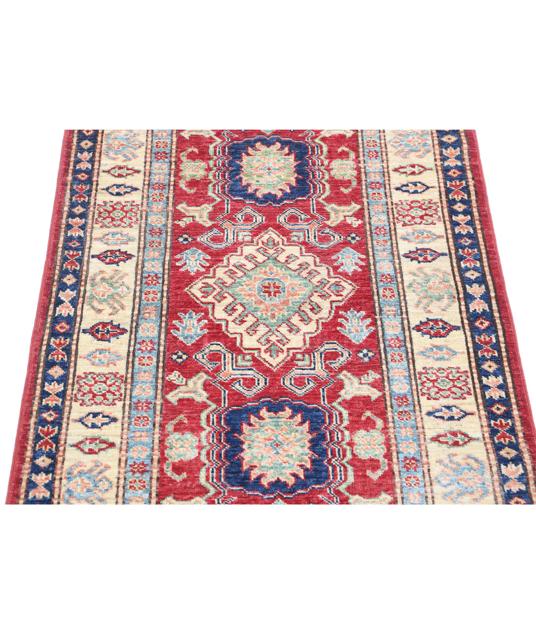 Kazak 2'8'' X 4'2'' Hand-Knotted Wool Rug 2'8'' x 4'2'' (80 X 125) / Red / Ivory