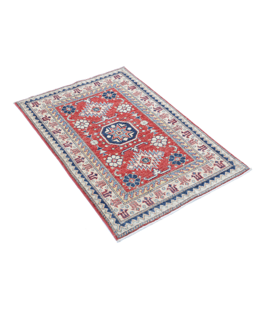 Kazak 2'7'' X 3'9'' Hand-Knotted Wool Rug 2'7'' x 3'9'' (78 X 113) / Red / Ivory