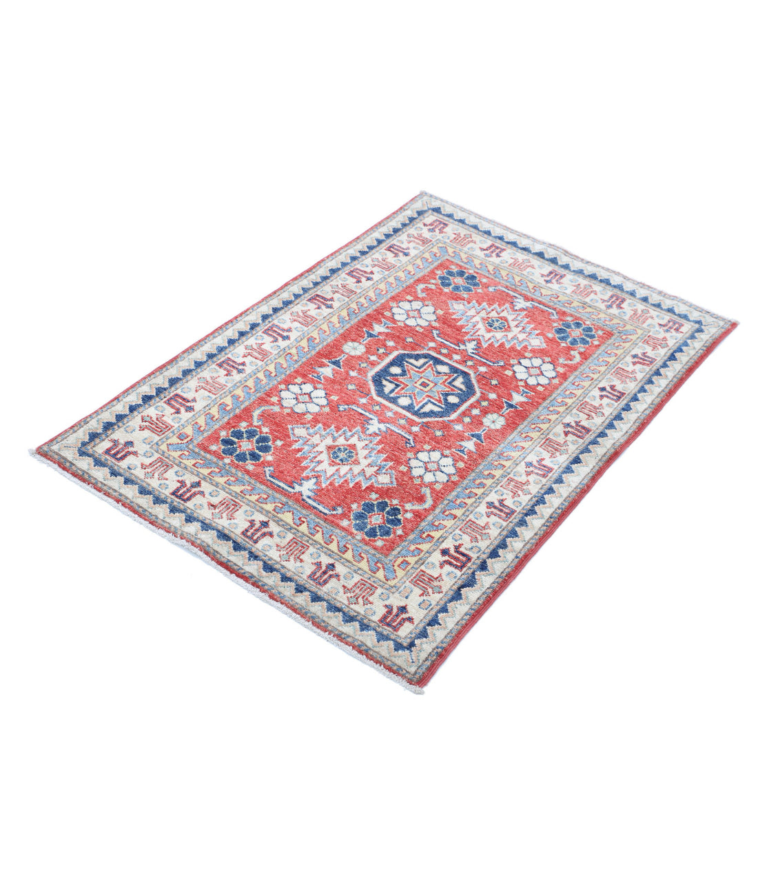 Kazak 2'7'' X 3'9'' Hand-Knotted Wool Rug 2'7'' x 3'9'' (78 X 113) / Red / Ivory