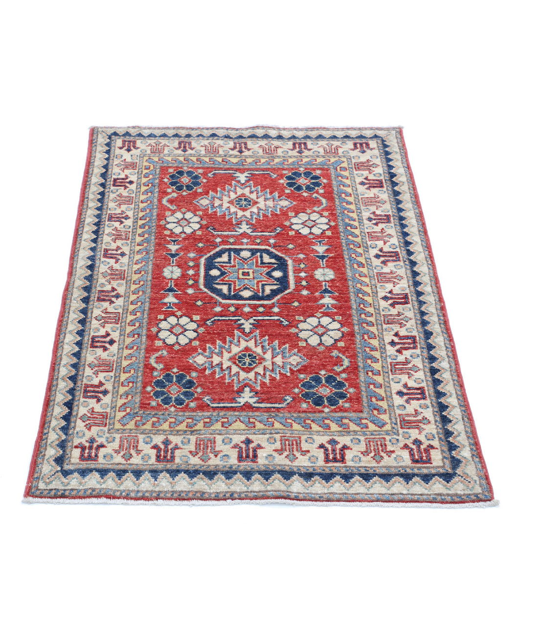 Kazak 2'7'' X 3'9'' Hand-Knotted Wool Rug 2'7'' x 3'9'' (78 X 113) / Red / Ivory