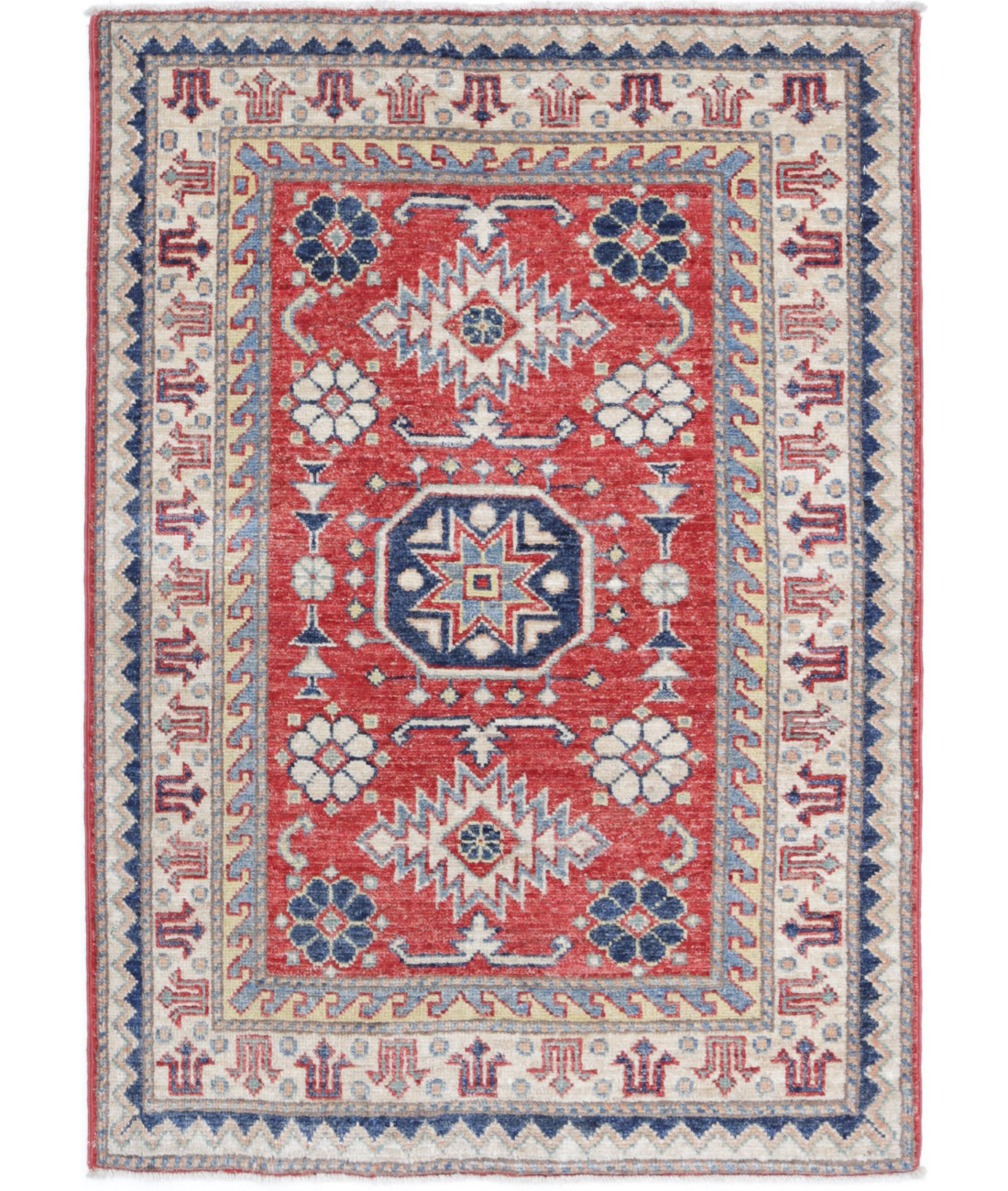 Kazak 2'7'' X 3'9'' Hand-Knotted Wool Rug 2'7'' x 3'9'' (78 X 113) / Red / Ivory