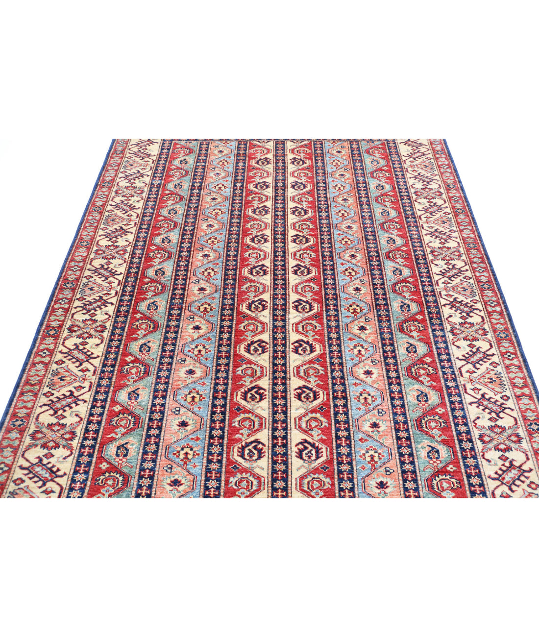 Kazak 5'6'' X 7'4'' Hand-Knotted Wool Rug 5'6'' x 7'4'' (165 X 220) / Blue / Ivory