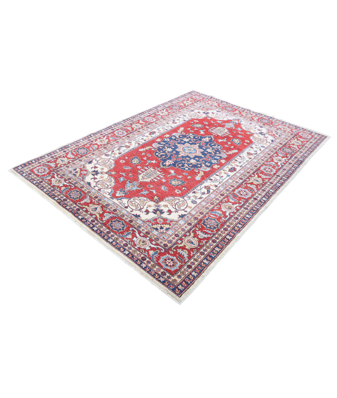 Kazak 5'7'' X 7'11'' Hand-Knotted Wool Rug 5'7'' x 7'11'' (168 X 238) / Blue / Red