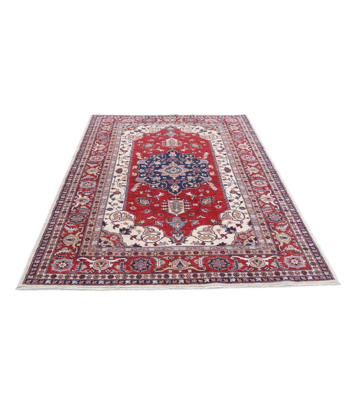 Kazak 5'7'' X 7'11'' Hand-Knotted Wool Rug 5'7'' x 7'11'' (168 X 238) / Blue / Red