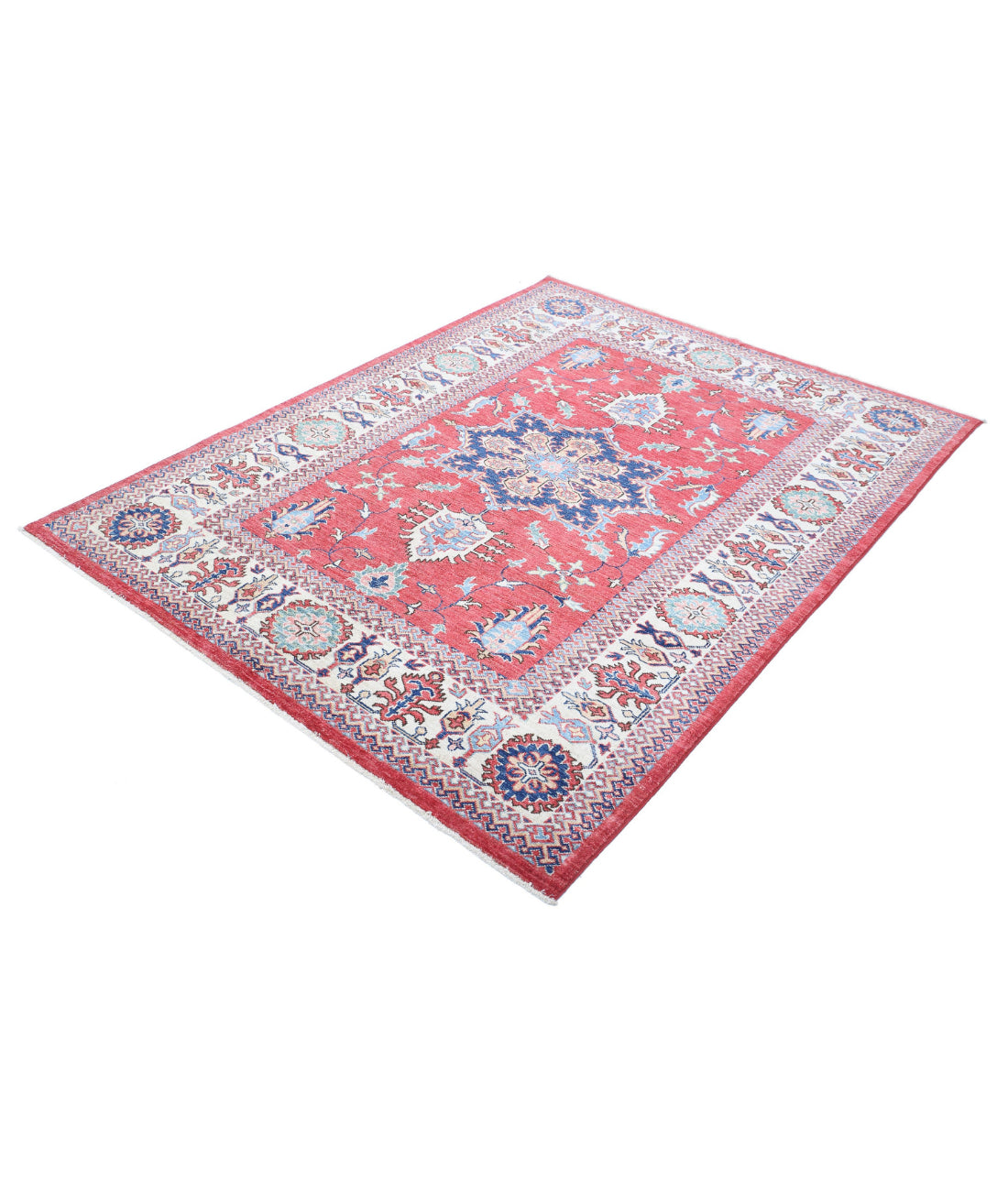 Kazak 5'1'' X 6'8'' Hand-Knotted Wool Rug 5'1'' x 6'8'' (153 X 200) / Red / Ivory