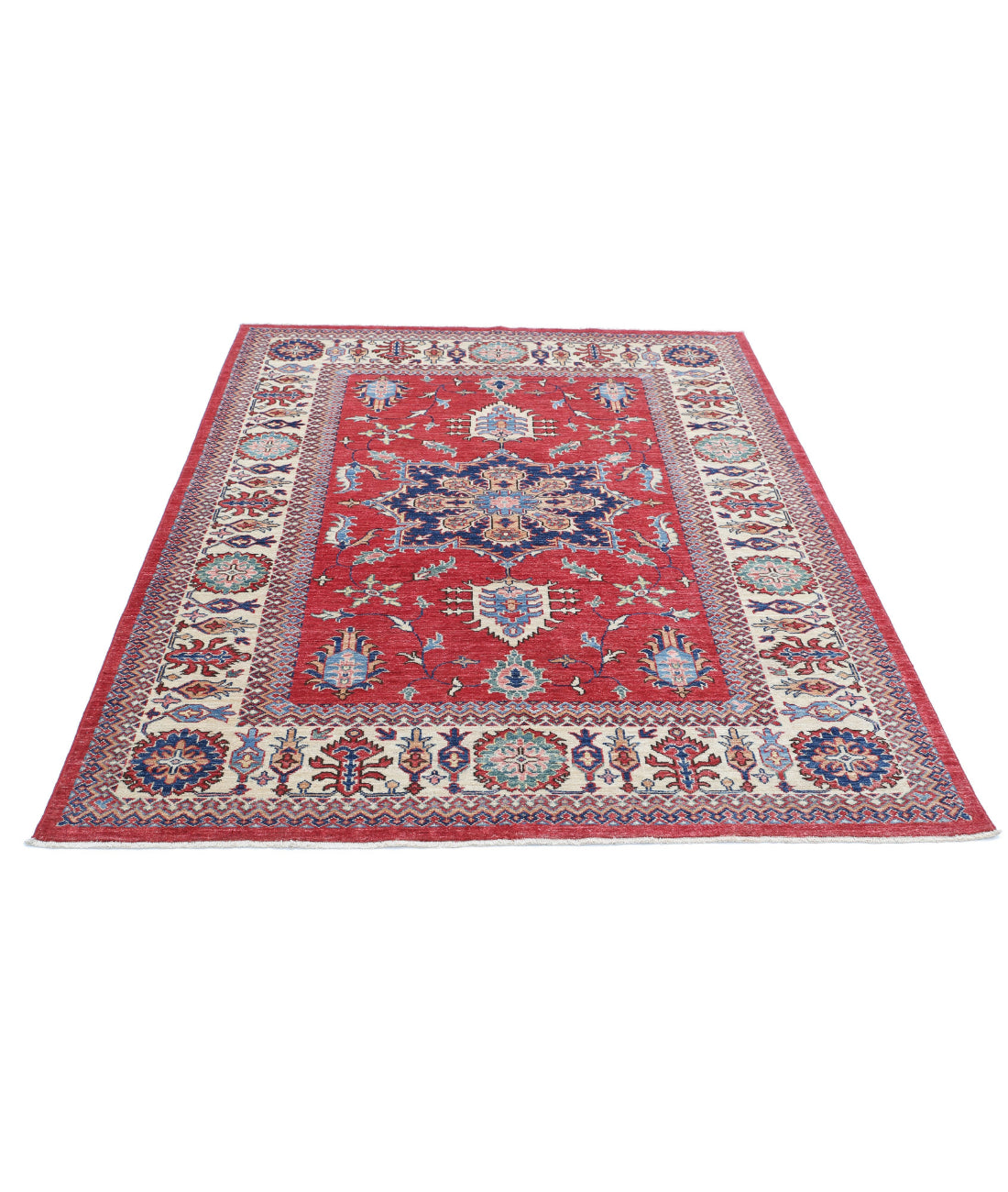 Kazak 5'1'' X 6'8'' Hand-Knotted Wool Rug 5'1'' x 6'8'' (153 X 200) / Red / Ivory