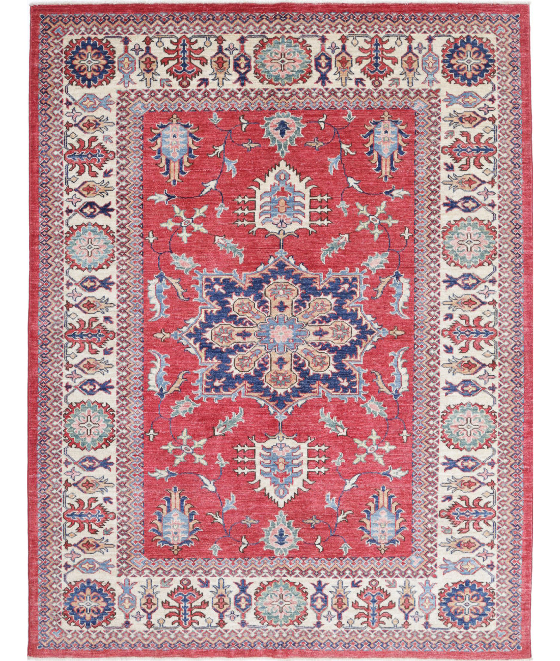 Kazak 5'1'' X 6'8'' Hand-Knotted Wool Rug 5'1'' x 6'8'' (153 X 200) / Red / Ivory