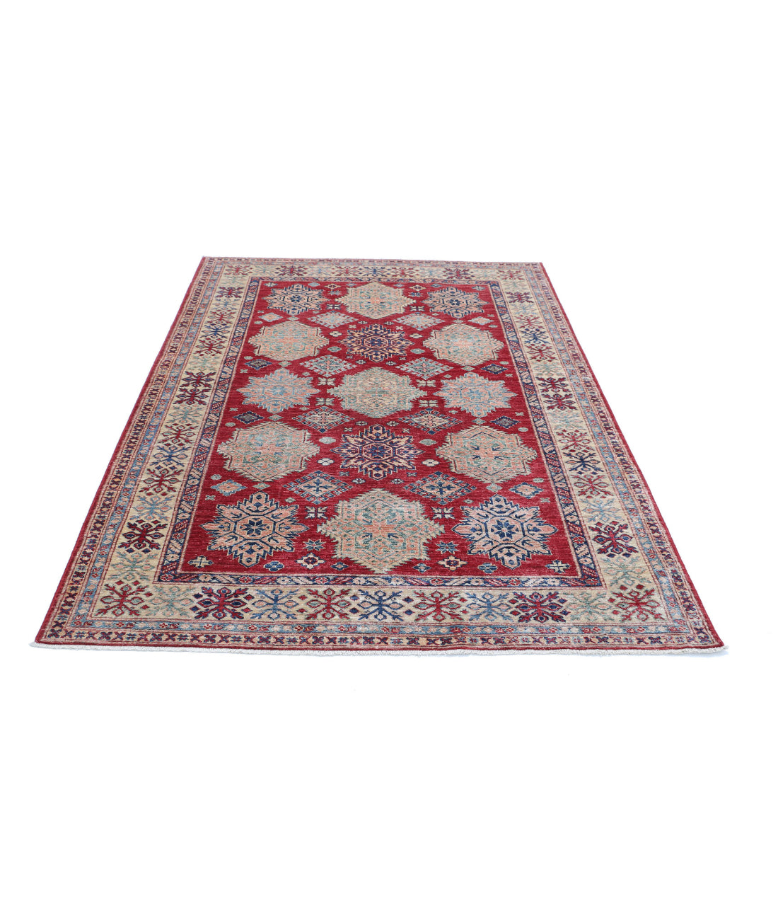 Kazak 5'3'' X 7'6'' Hand-Knotted Wool Rug 5'3'' x 7'6'' (158 X 225) / Red / Ivory