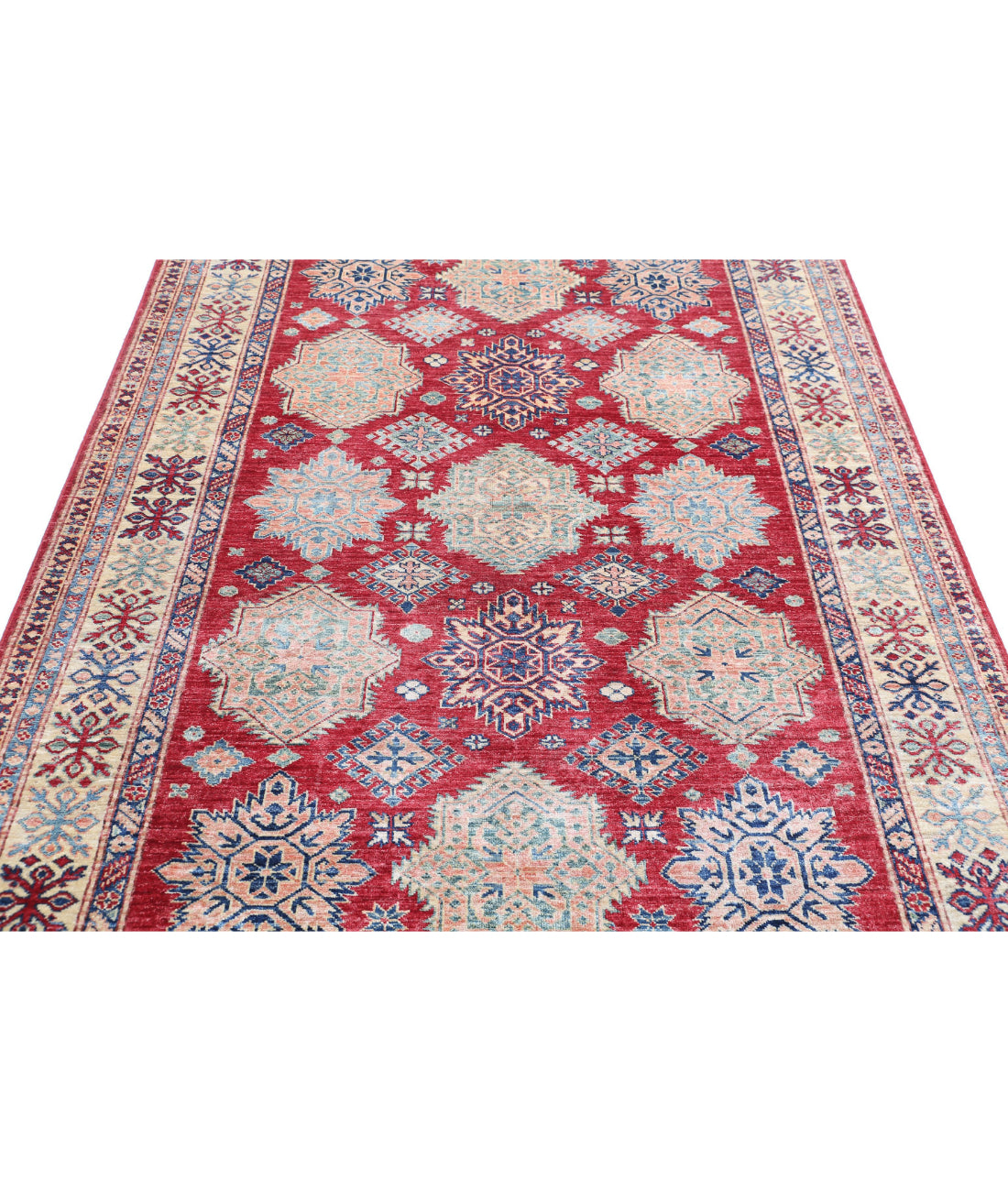 Kazak 5'3'' X 7'6'' Hand-Knotted Wool Rug 5'3'' x 7'6'' (158 X 225) / Red / Ivory