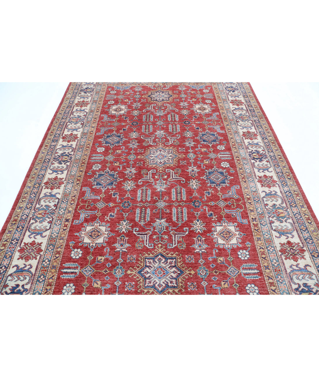 Kazak 6'6'' X 9'8'' Hand-Knotted Wool Rug 6'6'' x 9'8'' (195 X 290) / Red / Ivory