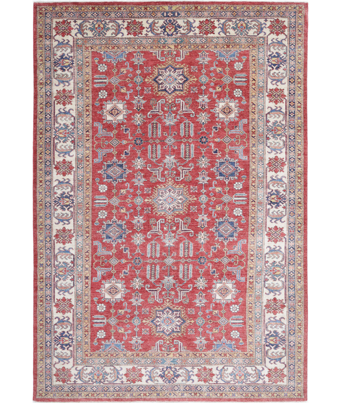 Kazak 6'6'' X 9'8'' Hand-Knotted Wool Rug 6'6'' x 9'8'' (195 X 290) / Red / Ivory