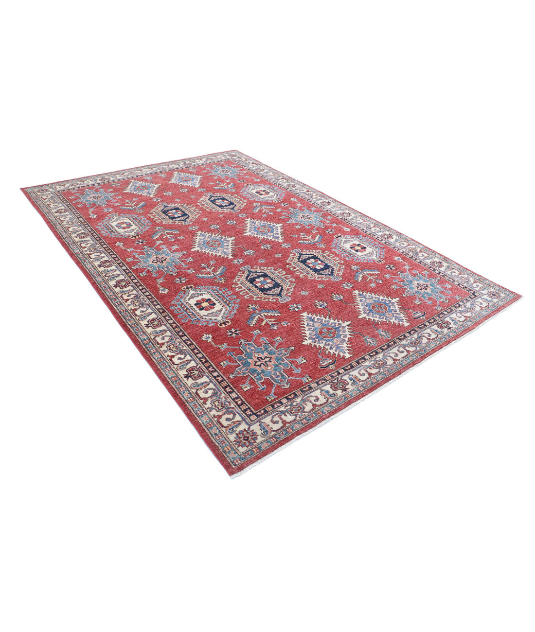 Kazak 6'7'' X 9'8'' Hand-Knotted Wool Rug 6'7'' x 9'8'' (198 X 290) / Red / Ivory