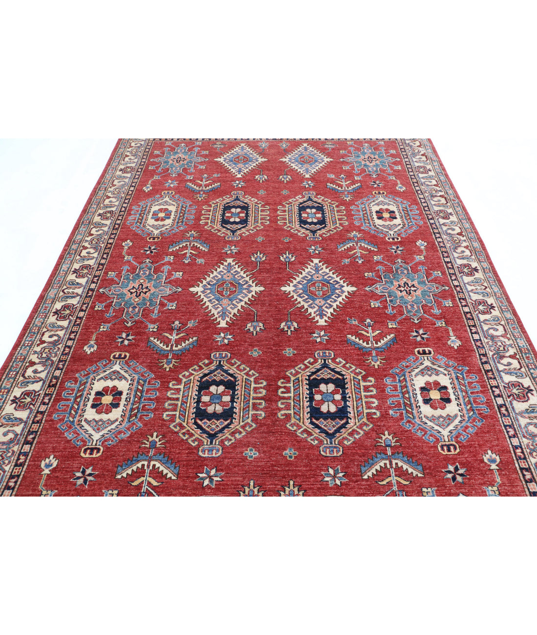 Kazak 6'7'' X 9'8'' Hand-Knotted Wool Rug 6'7'' x 9'8'' (198 X 290) / Red / Ivory