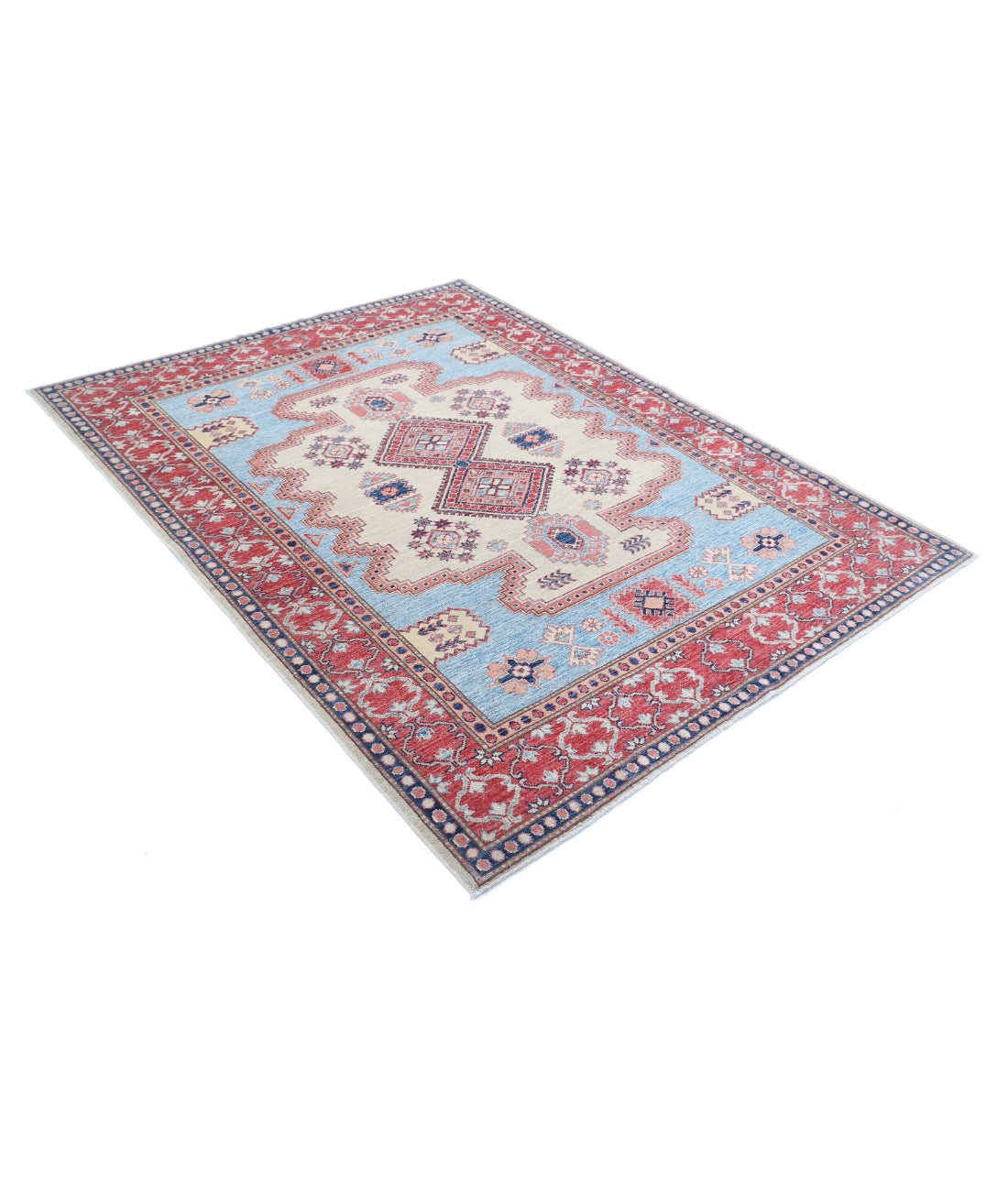 Kazak 5'1'' X 6'9'' Hand-Knotted Wool Rug 5'1'' x 6'9'' (153 X 203) / Blue / Red