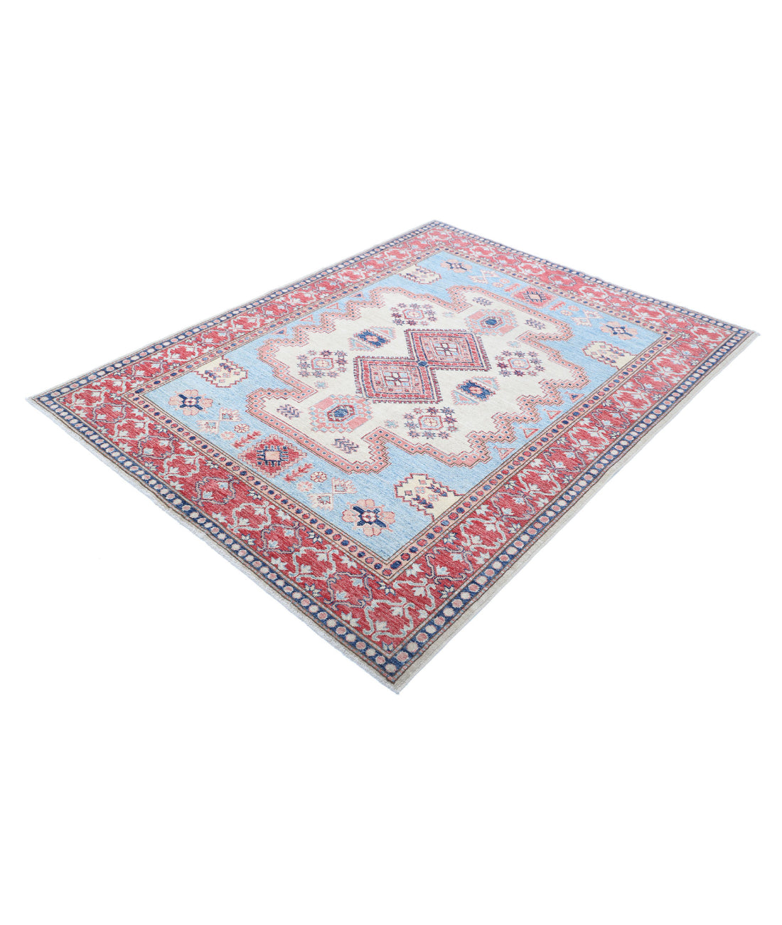 Kazak 5'1'' X 6'9'' Hand-Knotted Wool Rug 5'1'' x 6'9'' (153 X 203) / Blue / Red