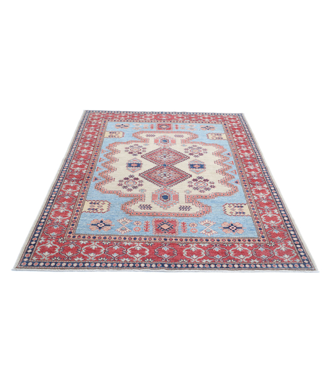 Kazak 5'1'' X 6'9'' Hand-Knotted Wool Rug 5'1'' x 6'9'' (153 X 203) / Blue / Red