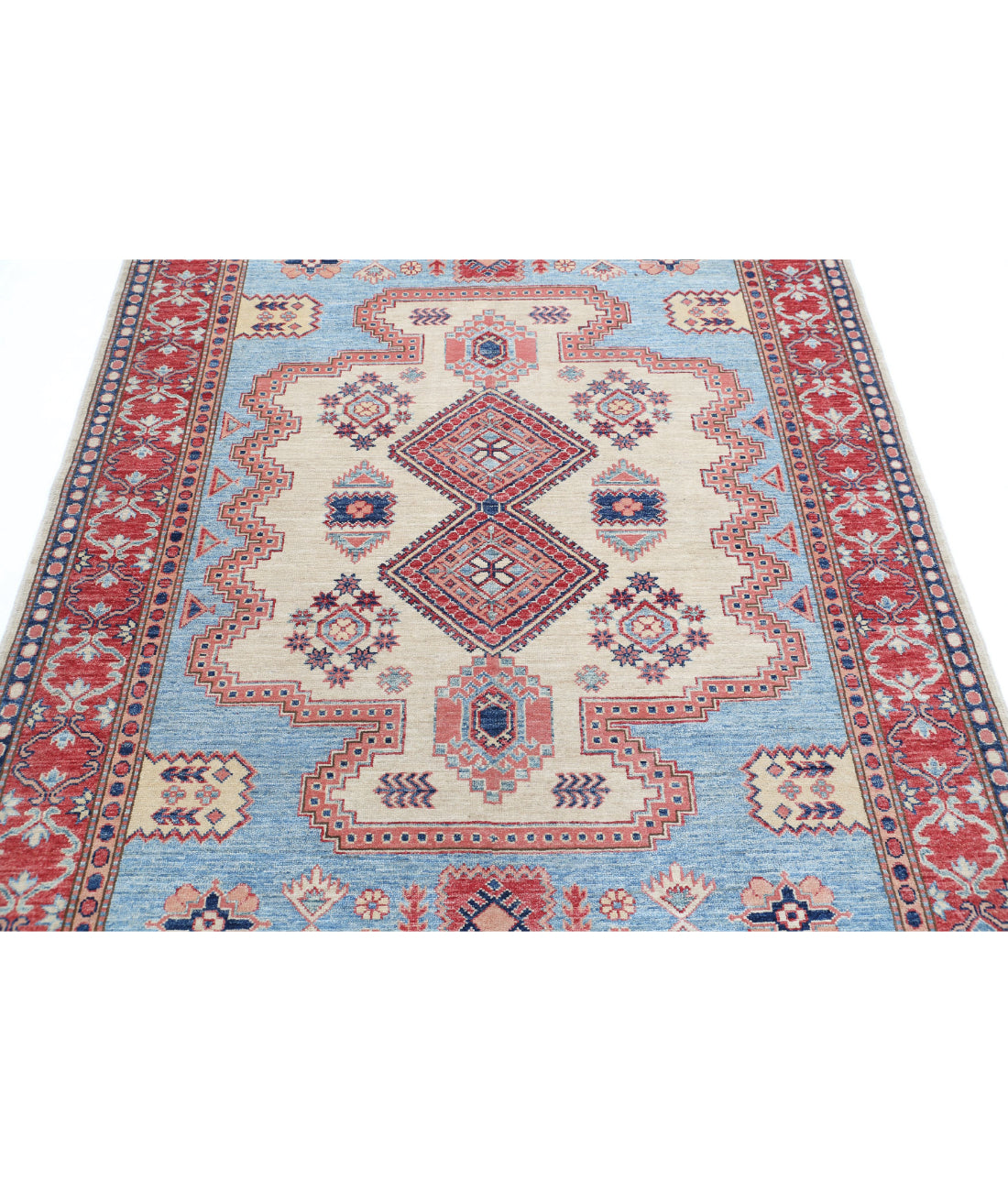 Kazak 5'1'' X 6'9'' Hand-Knotted Wool Rug 5'1'' x 6'9'' (153 X 203) / Blue / Red