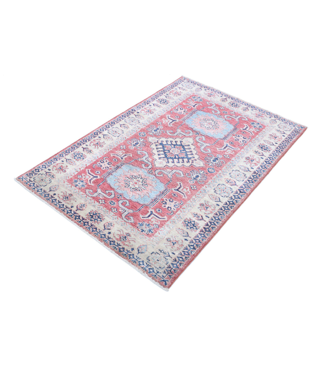 Kazak 3'4'' X 5'0'' Hand-Knotted Wool Rug 3'4'' x 5'0'' (100 X 150) / Red / Ivory