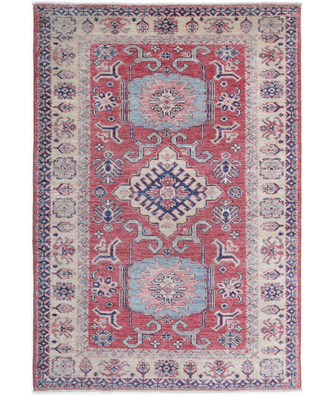 Kazak 3'4'' X 5'0'' Hand-Knotted Wool Rug 3'4'' x 5'0'' (100 X 150) / Red / Ivory