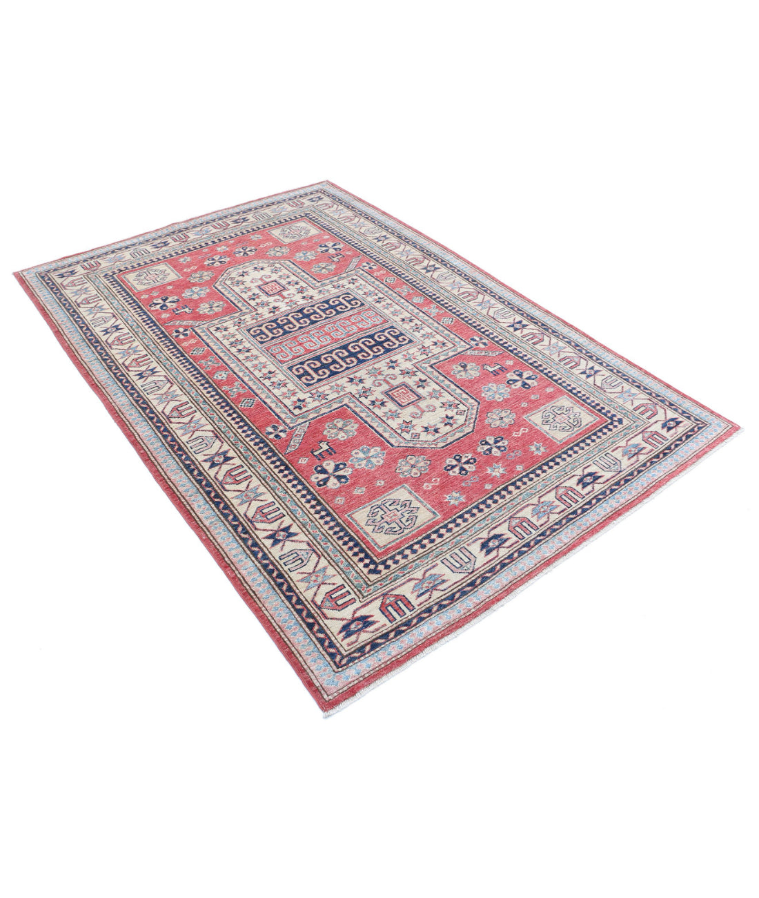 Kazak 4'8'' X 6'9'' Hand-Knotted Wool Rug 4'8'' x 6'9'' (140 X 203) / Red / Ivory