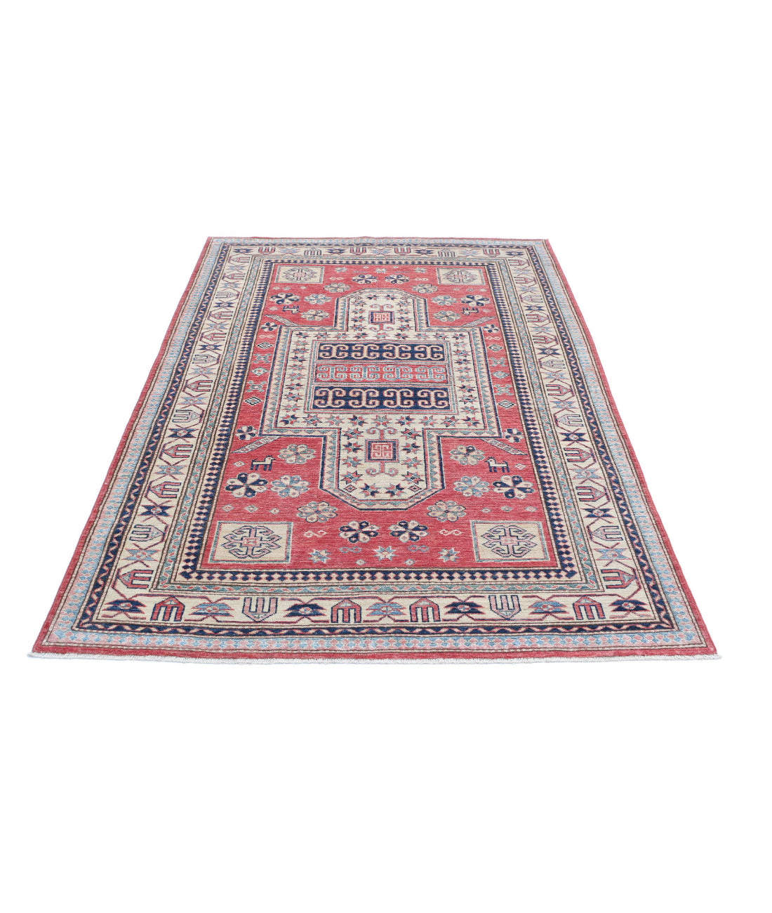 Kazak 4'8'' X 6'9'' Hand-Knotted Wool Rug 4'8'' x 6'9'' (140 X 203) / Red / Ivory