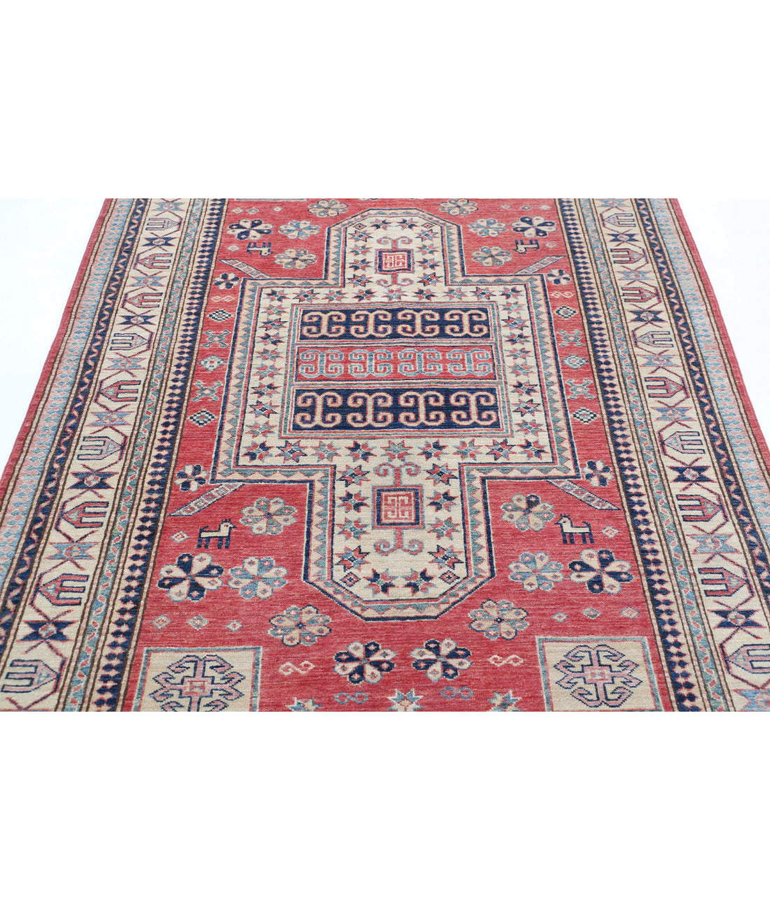 Kazak 4'8'' X 6'9'' Hand-Knotted Wool Rug 4'8'' x 6'9'' (140 X 203) / Red / Ivory