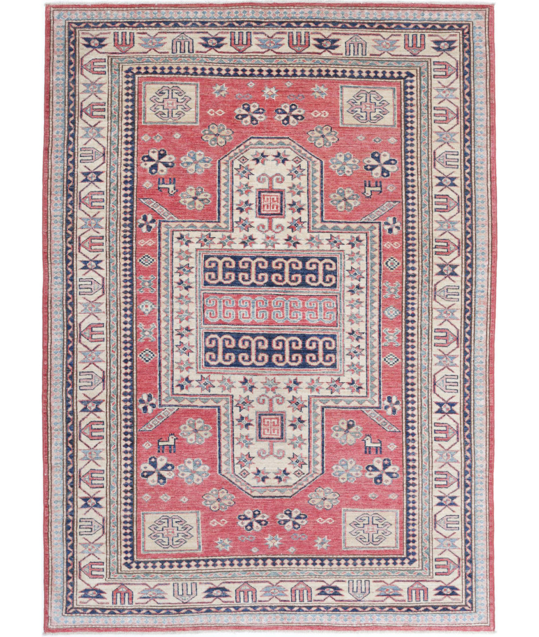 Kazak 4'8'' X 6'9'' Hand-Knotted Wool Rug 4'8'' x 6'9'' (140 X 203) / Red / Ivory