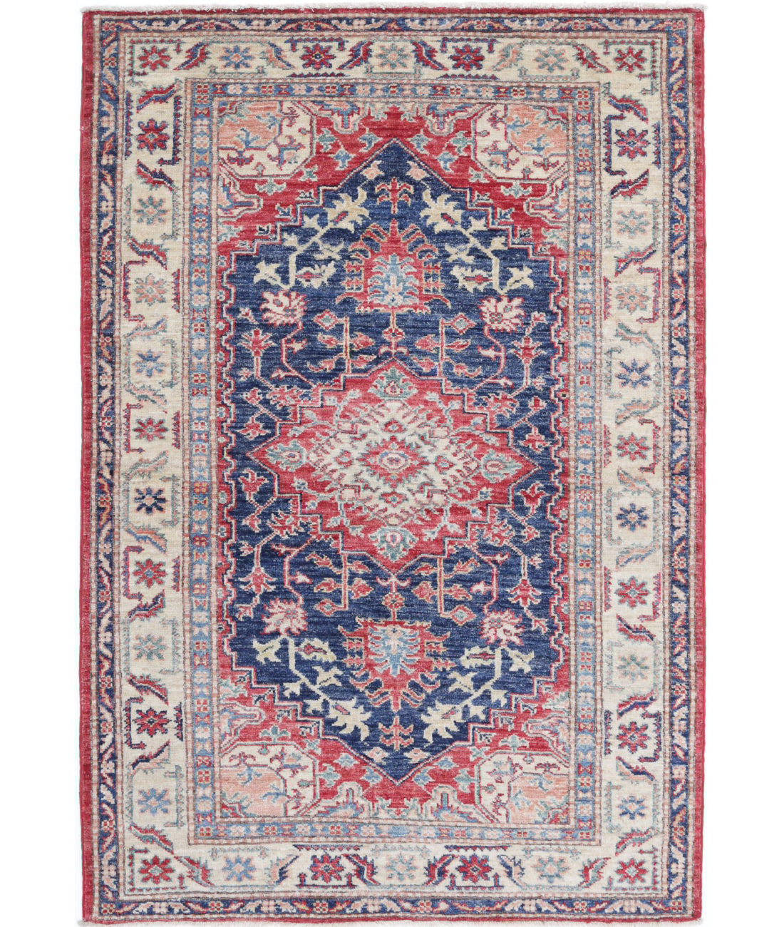 Kazak 3'4'' X 5'0'' Hand-Knotted Wool Rug 3'4'' x 5'0'' (100 X 150) / Red / Ivory