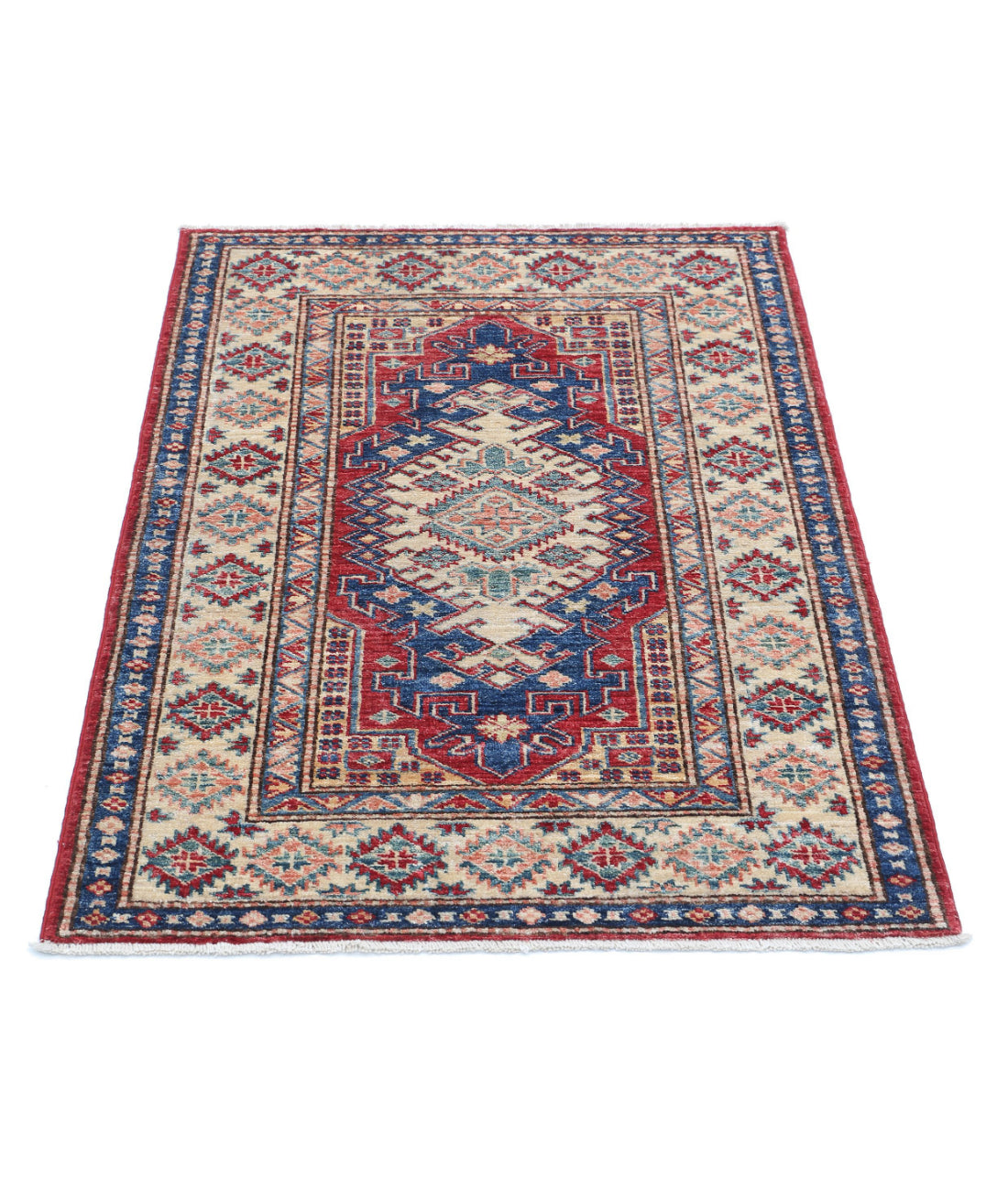 Kazak 2'10'' X 3'11'' Hand-Knotted Wool Rug 2'10'' x 3'11'' (85 X 118) / Red / Ivory