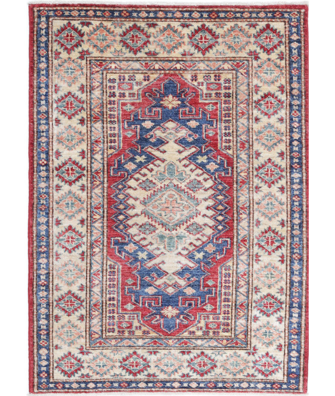 Kazak 2'10'' X 3'11'' Hand-Knotted Wool Rug 2'10'' x 3'11'' (85 X 118) / Red / Ivory