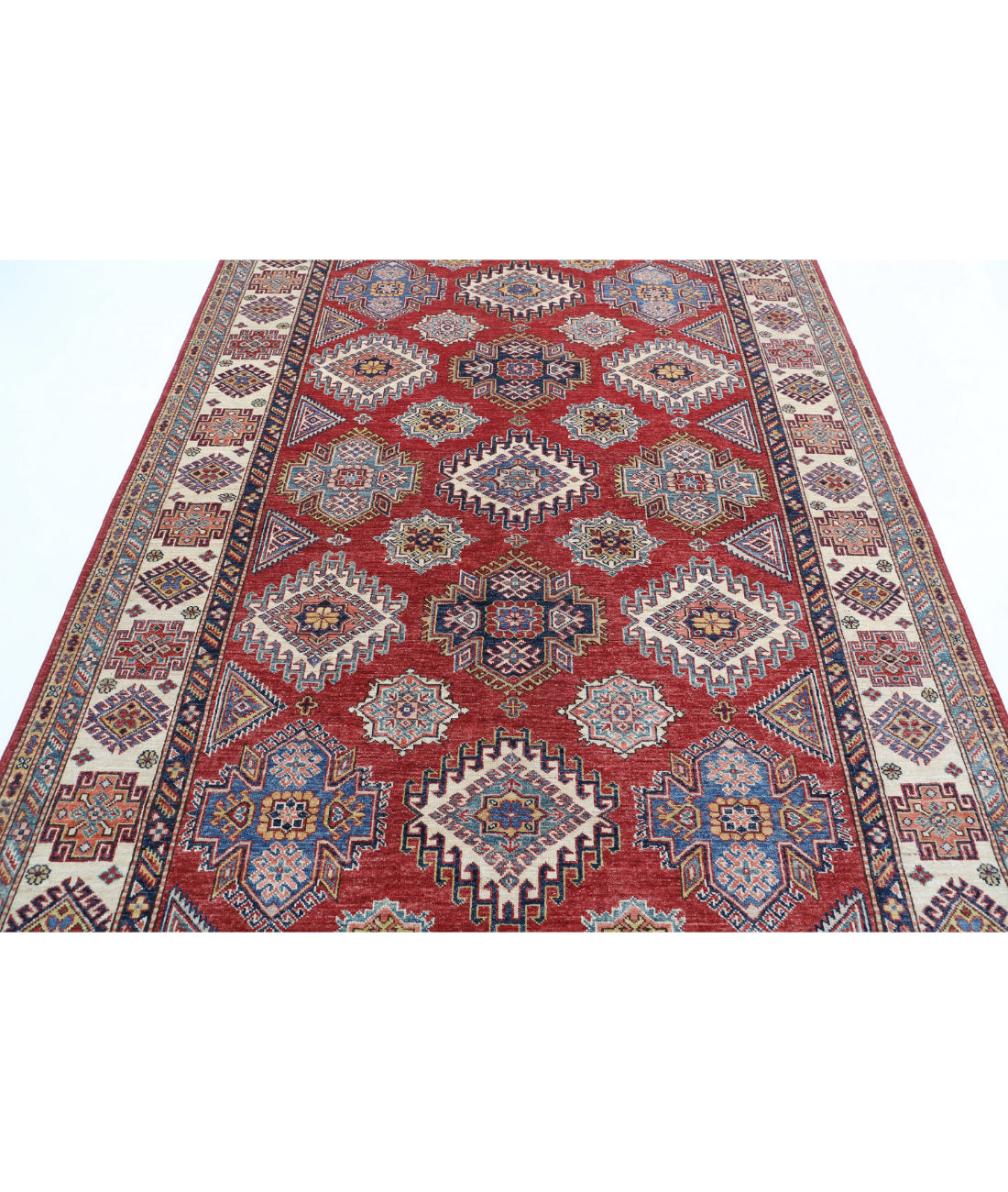 Kazak 6'0'' X 8'7'' Hand-Knotted Wool Rug 6'0'' x 8'7'' (180 X 258) / Red / Ivory