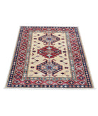 Kazak 2'11'' X 4'1'' Hand-Knotted Wool Rug 2'11'' x 4'1'' (88 X 123) / Ivory / Red