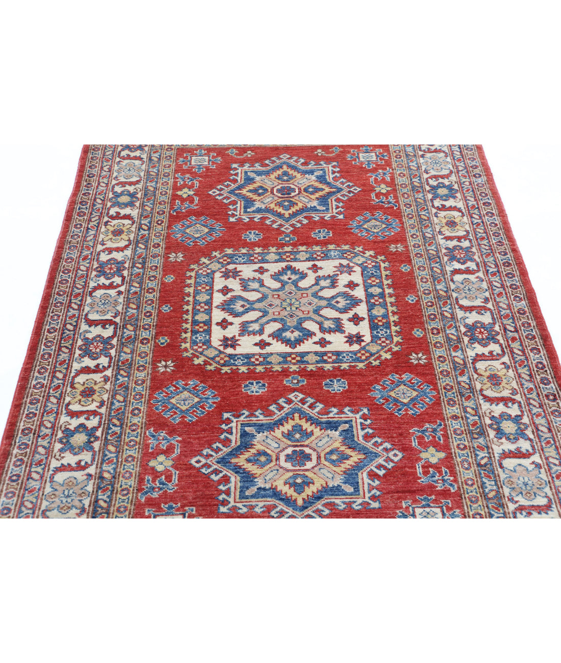 Kazak 4'0'' X 5'10'' Hand-Knotted Wool Rug 4'0'' x 5'10'' (120 X 175) / Red / Ivory