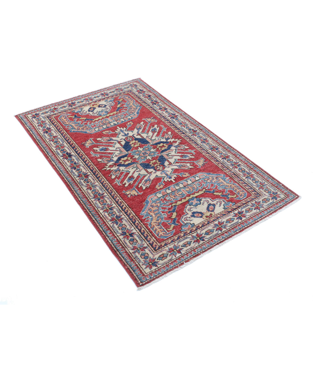 Kazak 3'1'' X 4'9'' Hand-Knotted Wool Rug 3'1'' x 4'9'' (93 X 143) / Red / Ivory