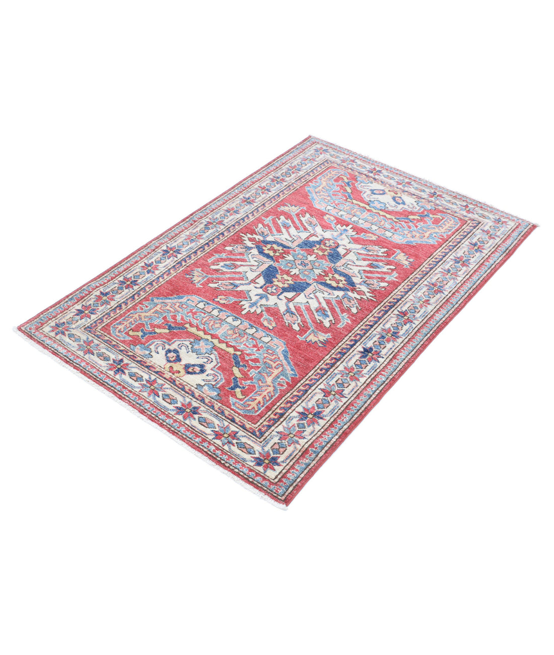 Kazak 3'1'' X 4'9'' Hand-Knotted Wool Rug 3'1'' x 4'9'' (93 X 143) / Red / Ivory