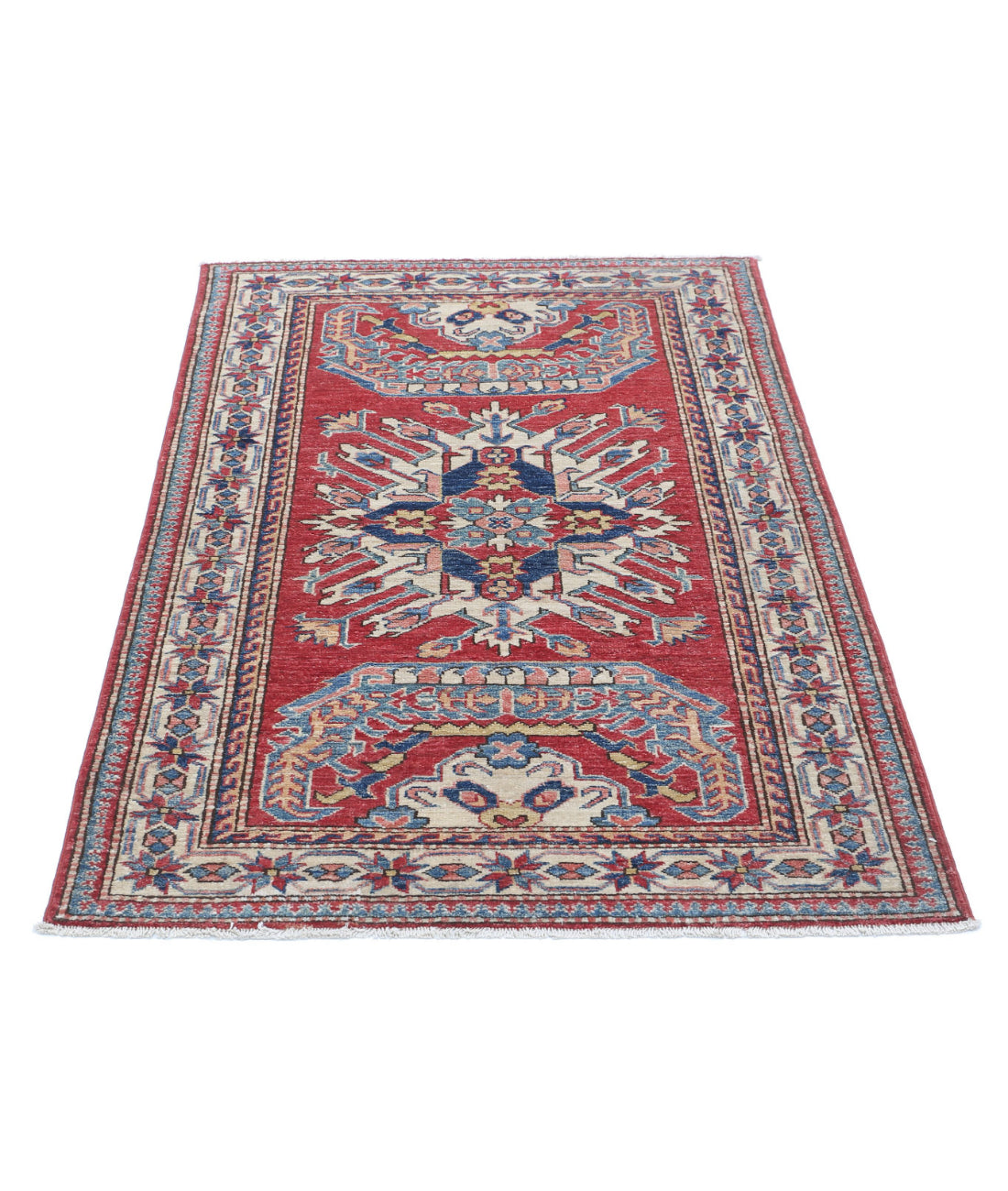 Kazak 3'1'' X 4'9'' Hand-Knotted Wool Rug 3'1'' x 4'9'' (93 X 143) / Red / Ivory