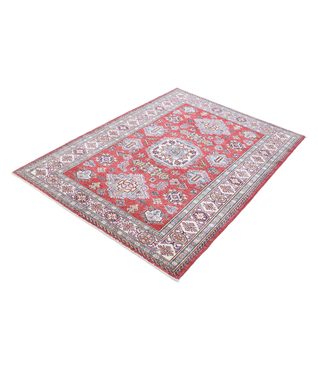 Kazak 4'1'' X 5'7'' Hand-Knotted Wool Rug 4'1'' x 5'7'' (123 X 168) / Red / Ivory