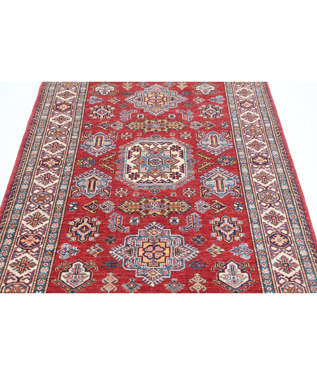 Kazak 4'1'' X 5'7'' Hand-Knotted Wool Rug 4'1'' x 5'7'' (123 X 168) / Red / Ivory