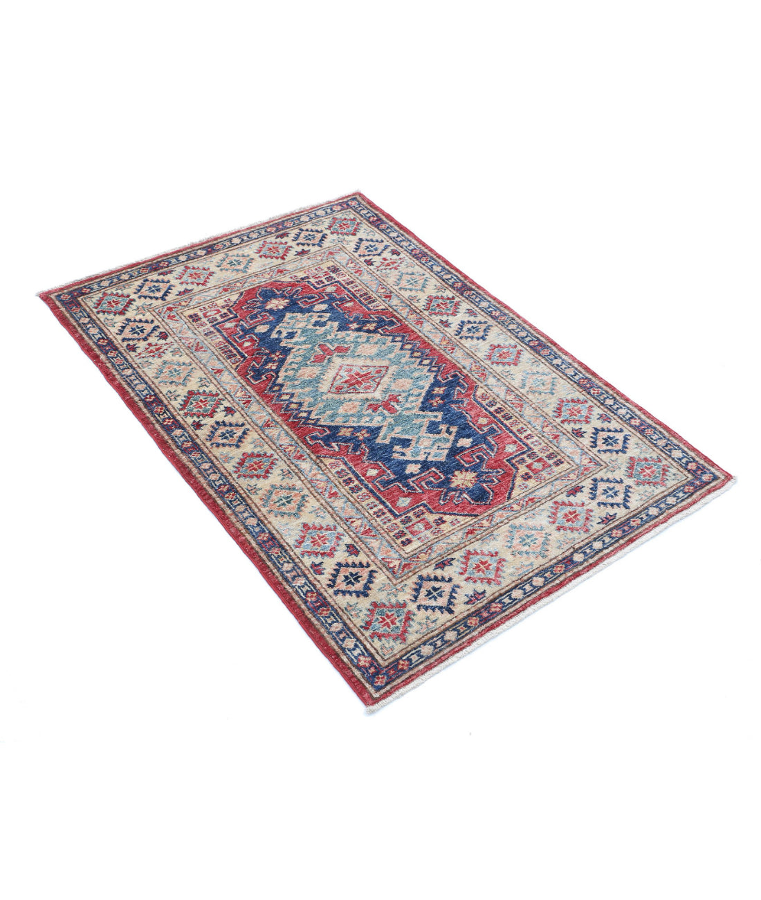 Kazak 2'10'' X 4'1'' Hand-Knotted Wool Rug 2'10'' x 4'1'' (85 X 123) / Red / Ivory