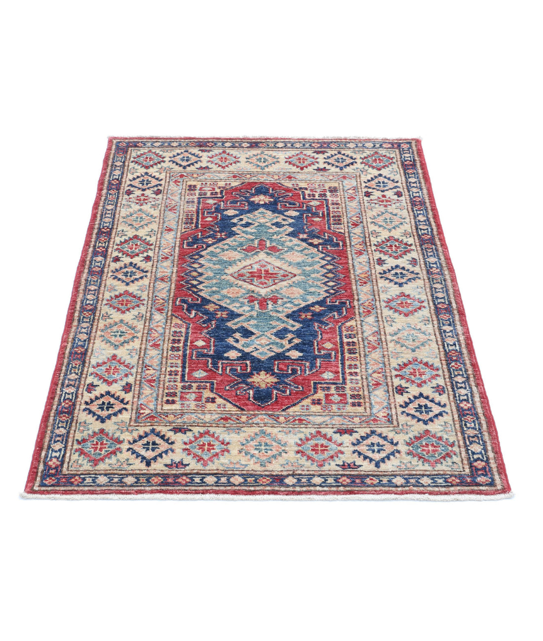 Kazak 2'10'' X 4'1'' Hand-Knotted Wool Rug 2'10'' x 4'1'' (85 X 123) / Red / Ivory