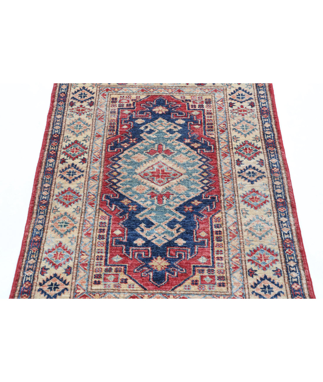 Kazak 2'10'' X 4'1'' Hand-Knotted Wool Rug 2'10'' x 4'1'' (85 X 123) / Red / Ivory