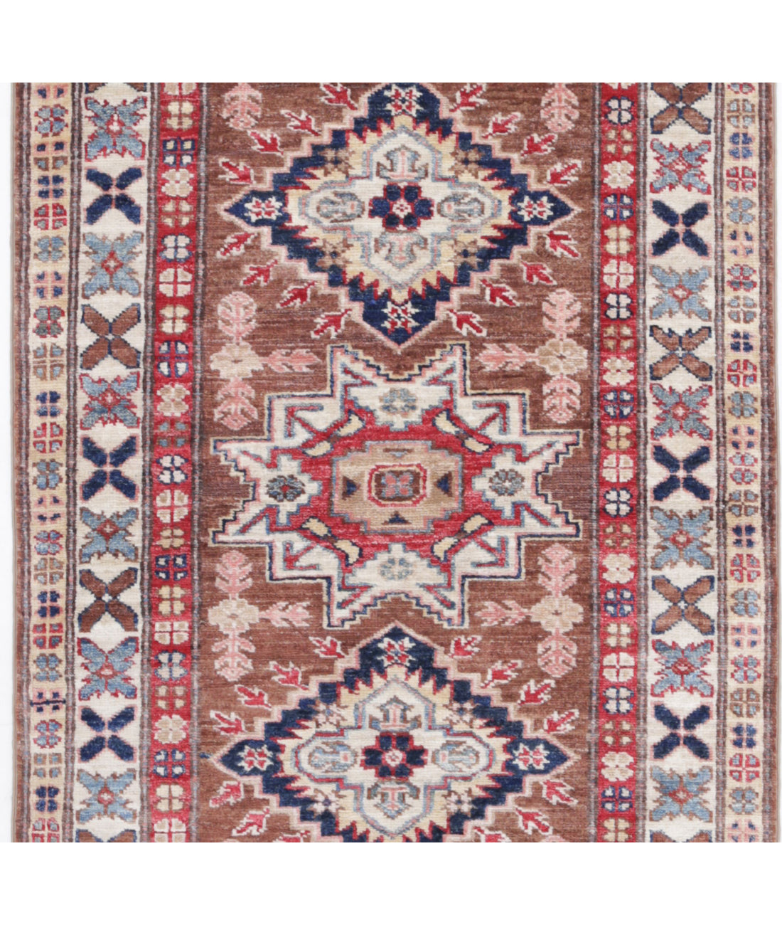 Kazak 2'6'' X 9'8'' Hand-Knotted Wool Rug 2'6'' x 9'8'' (75 X 290) / Brown / Ivory