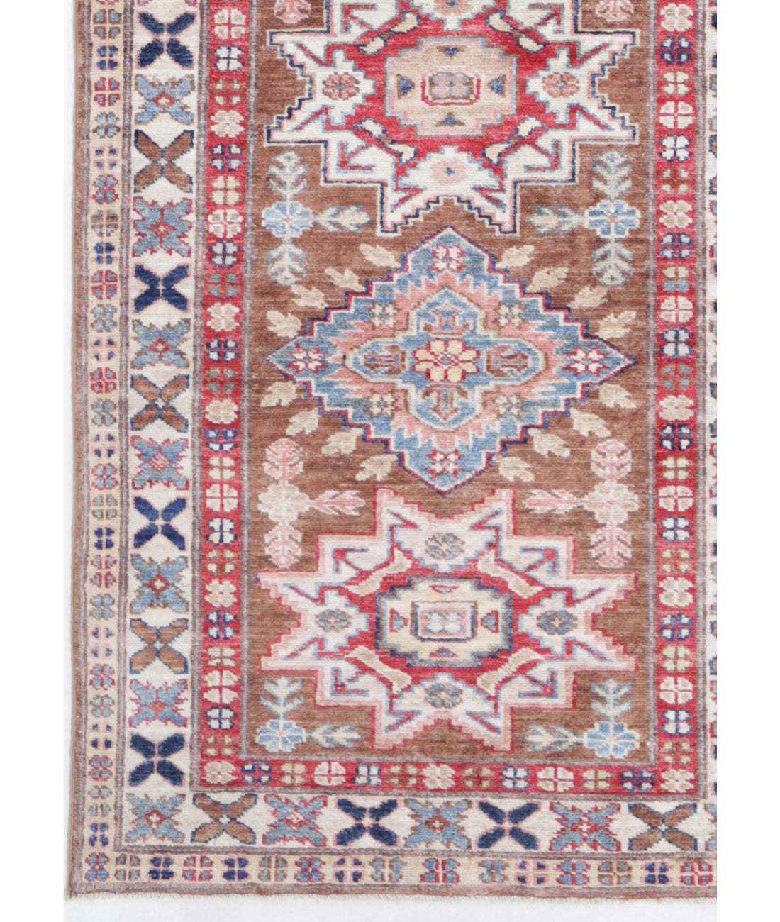 Kazak 2'6'' X 9'8'' Hand-Knotted Wool Rug 2'6'' x 9'8'' (75 X 290) / Brown / Ivory